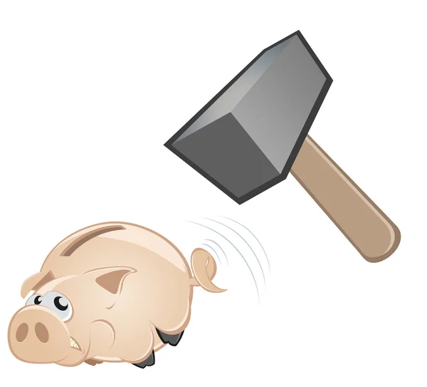 Hammer hunting piggy bang — Stock Vector