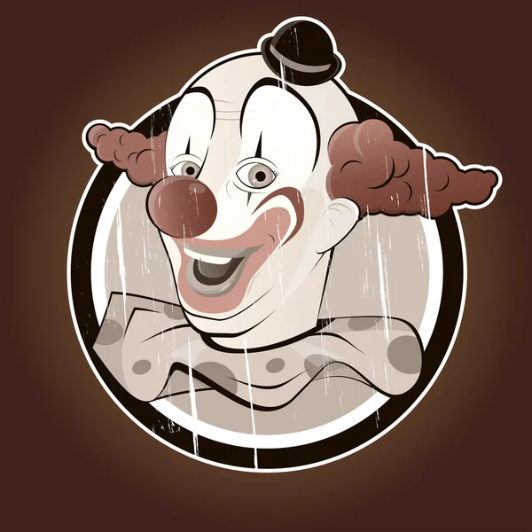 Vintage dessin animé clown dans un badge — Image vectorielle