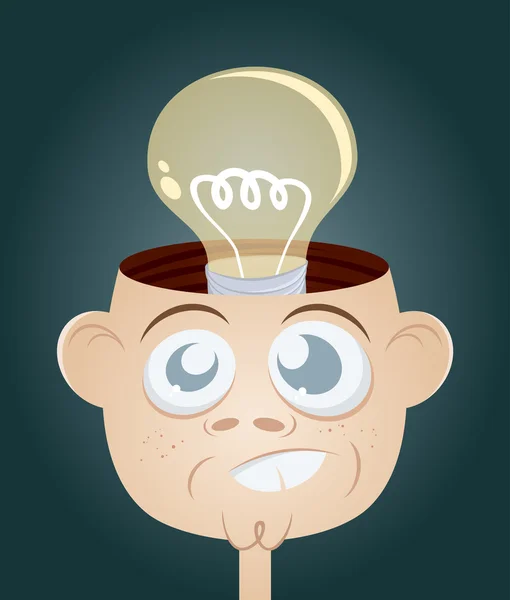 Lustiger Cartoon-Mann mit Glühbirne im Kopf — Stockvektor