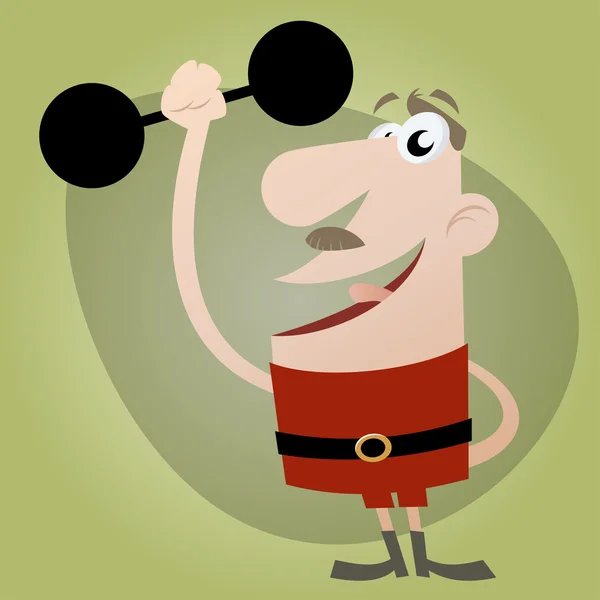 Retro cartoon man lifting weights — Stock Vector