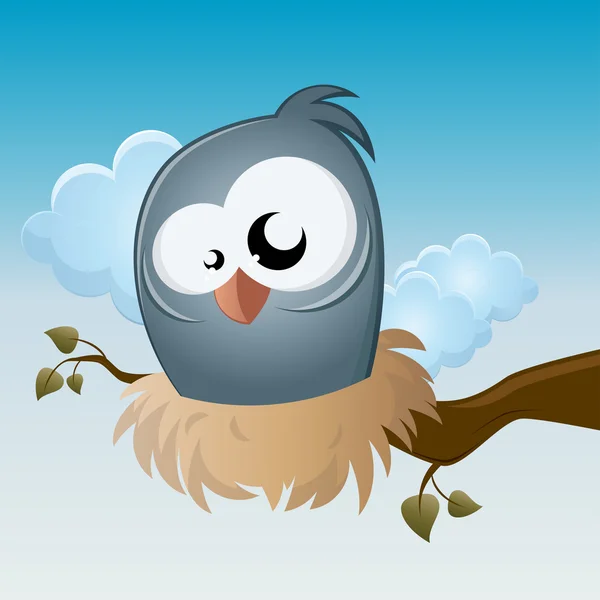 Funny cartoon bird sitting in a nest — Stock Vector