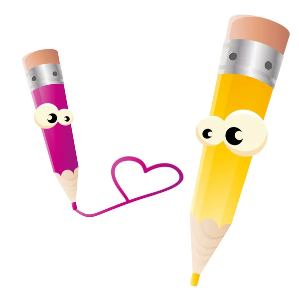 Dwa długopisy kreskówka w miłości — Wektor stockowy