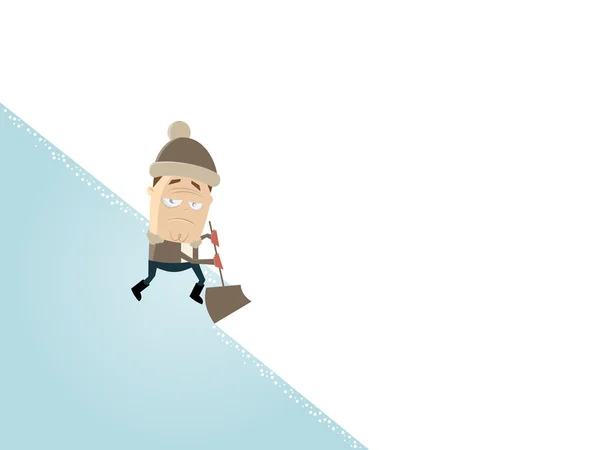 Frustrato uomo dei cartoni animati con una pala da neve — Vettoriale Stock