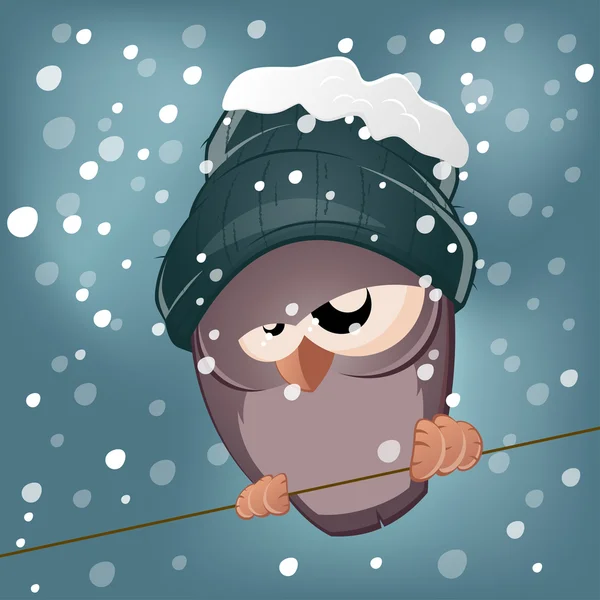 Uccello dei cartoni animati divertente in inverno — Vettoriale Stock