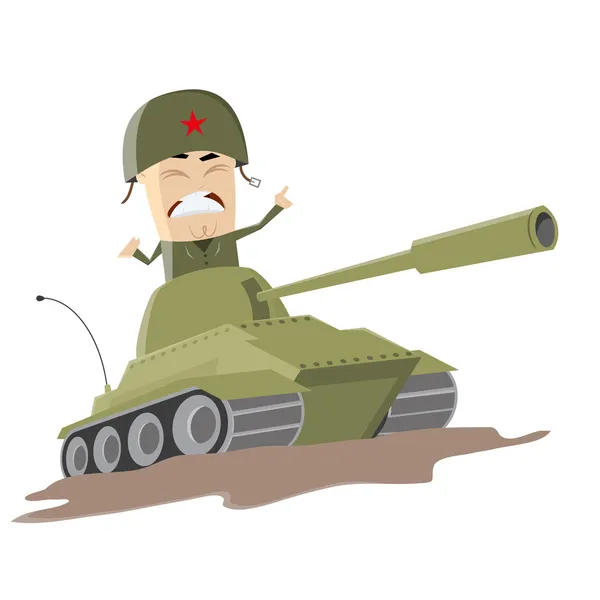탱크에서 아시아 만화 군인 — 스톡 벡터