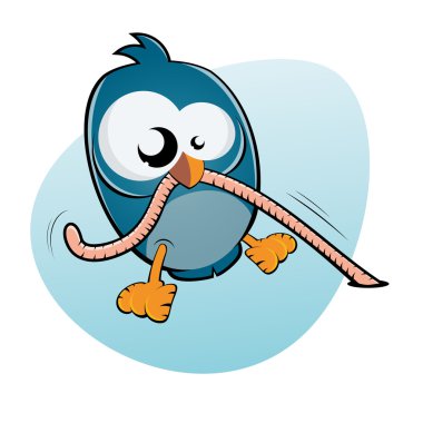 Cartoon bird and worm clipart