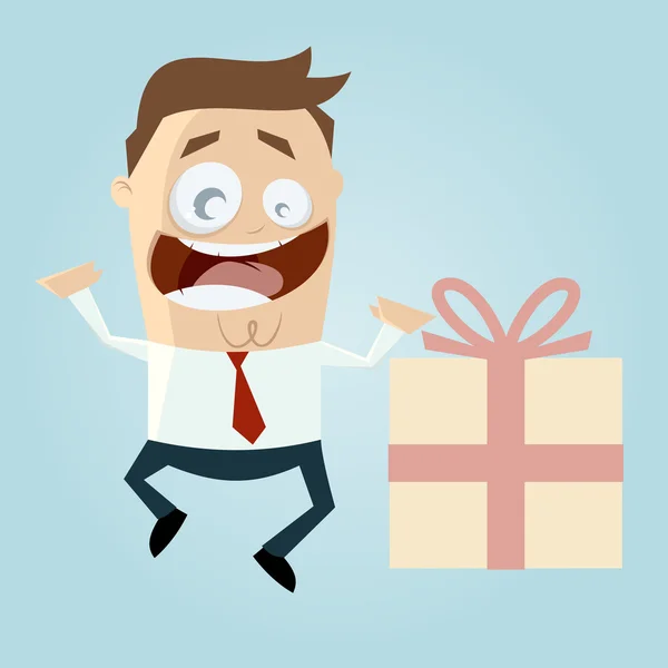 Empresario con gran regalo — Vector de stock