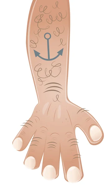 Arm met tatoeage anker — Stockvector