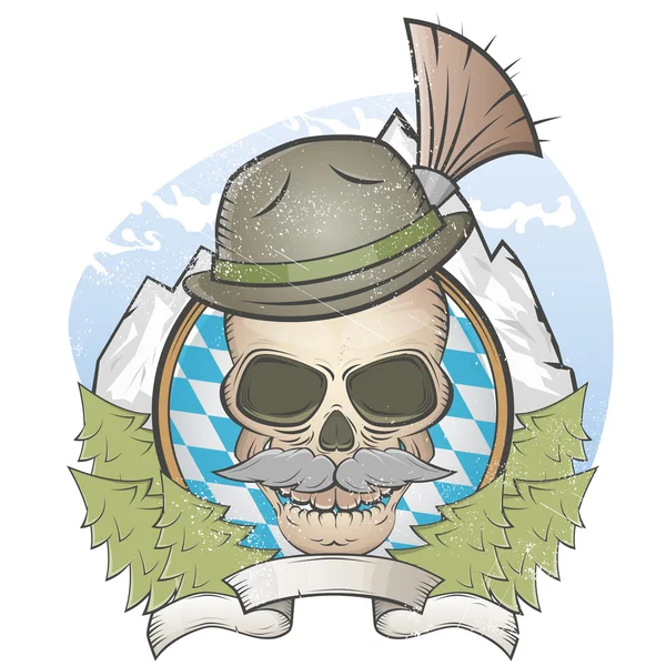 Skull with hat and bavarian gamsbart — Stock Vector