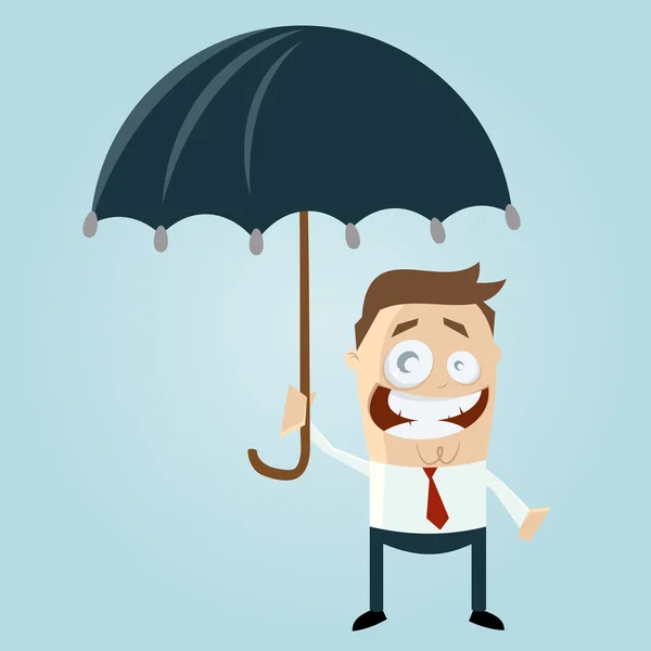 Happy cartoon man met paraplu — Stockvector
