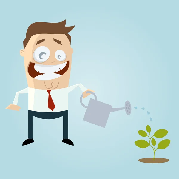 Cartoon man pouring a small plant — Stock Vector
