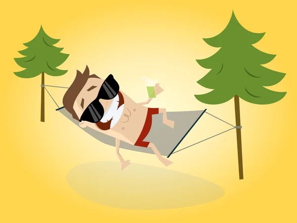 Dessin animé homme relaxant avec hamac — Image vectorielle