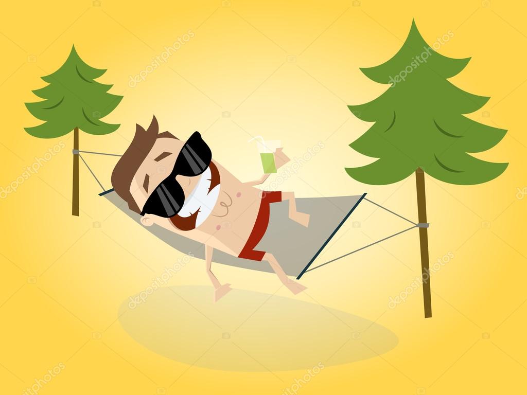 Homem dos desenhos animados relaxante com rede — Vetor de Stock