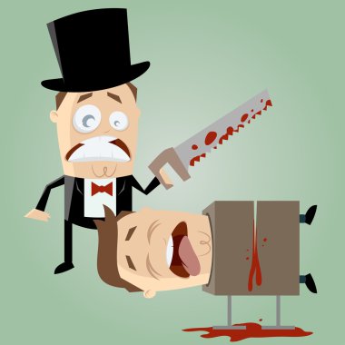 Unskilled magician with a saw clipart