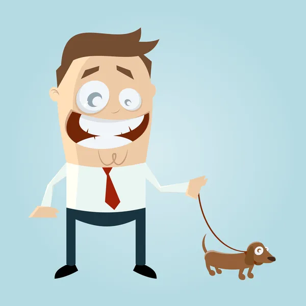 Divertido hombre de dibujos animados con perro — Vector de stock