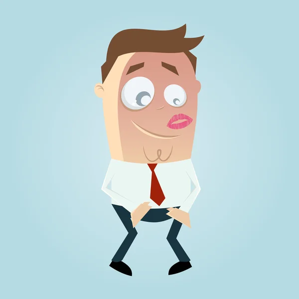 Cartoon man met lippenstift kus — Stockvector