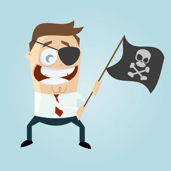 Мультфильм человек размахивает пиратским флагом — стоковый вектор