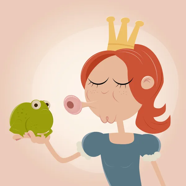 Prenses kurbağayı öpmek — Stok Vektör
