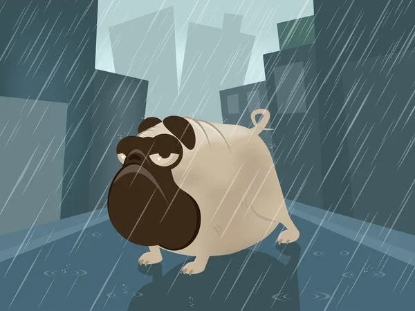 Kreslený Mops na deštivý den — Stockový vektor