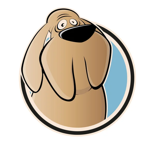 Grote bruine cartoon hond in een badge — Stockvector