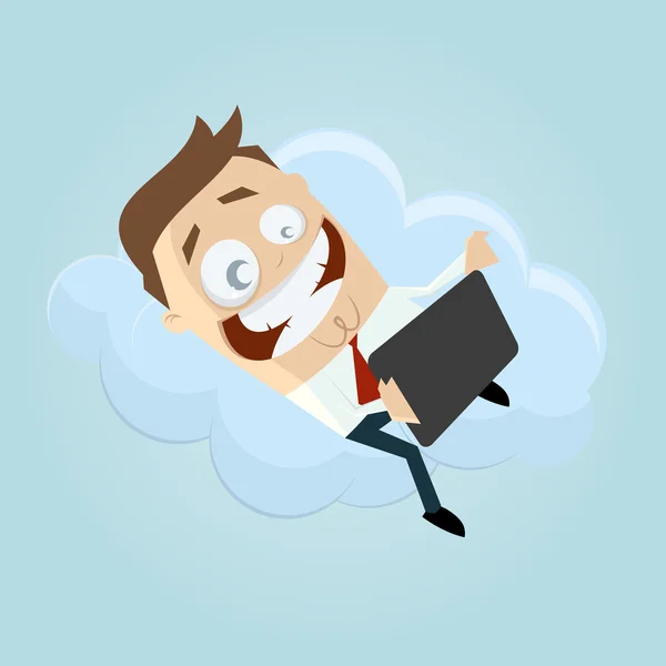 Homem de negócios com computador tablet em uma nuvem — Vetor de Stock