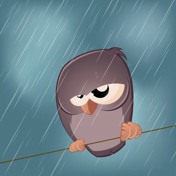 Sad bird on a rainy day — Stock Vector