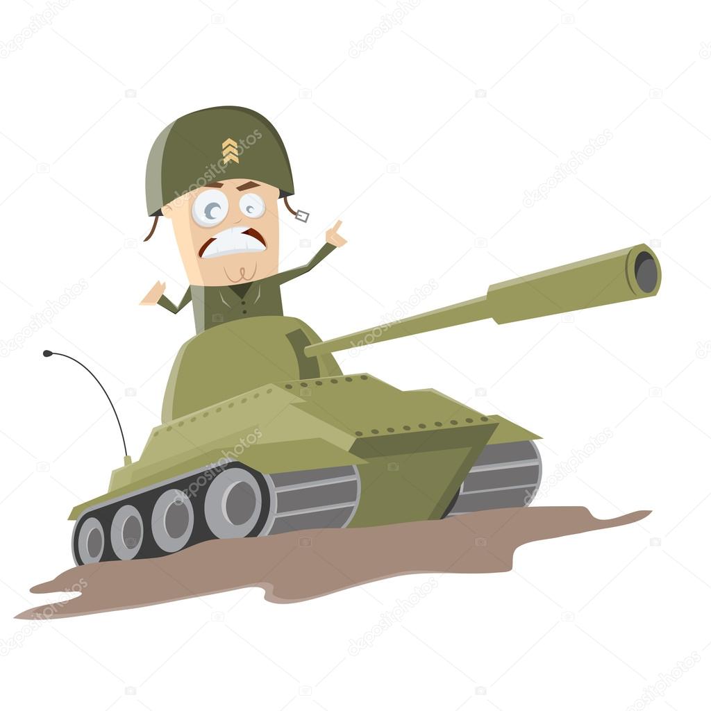 Western cartoon soldier in a tank
