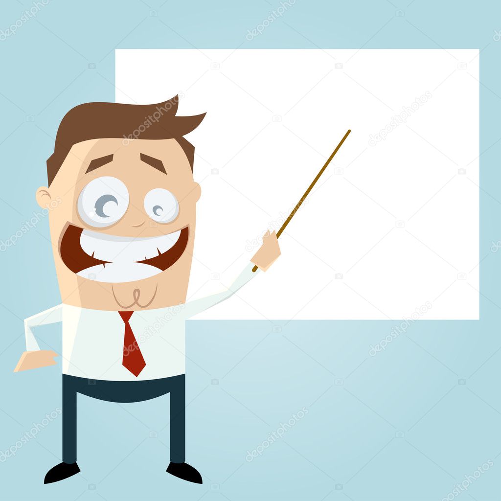 Cartoon teacher with an empty board
