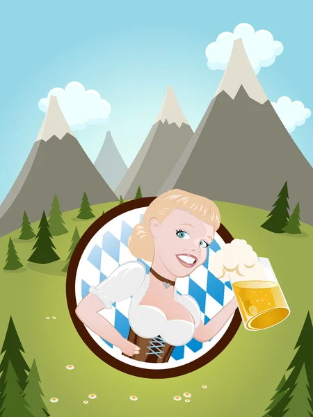 Bavaroise fille avec bière — Image vectorielle