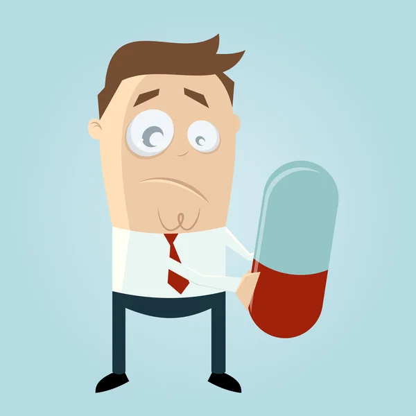 Funny cartoon man with big pill — Stock Vector