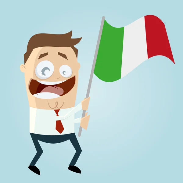 Feliz hombre de dibujos animados con bandera italiana — Vector de stock