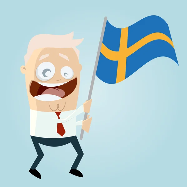Šťastný karikatura člověka s švédská vlajka — Stockový vektor