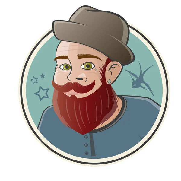 Dessin animé hipster dans un badge — Image vectorielle