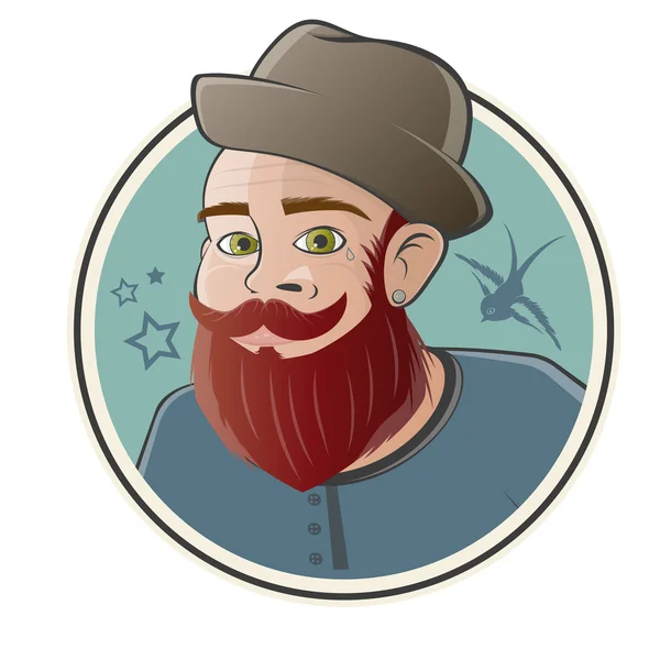 Hipster de desenhos animados em um distintivo — Vetor de Stock