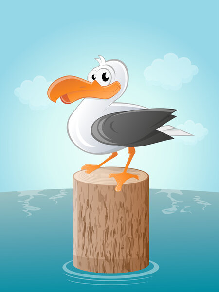 Funny cartoon seagull