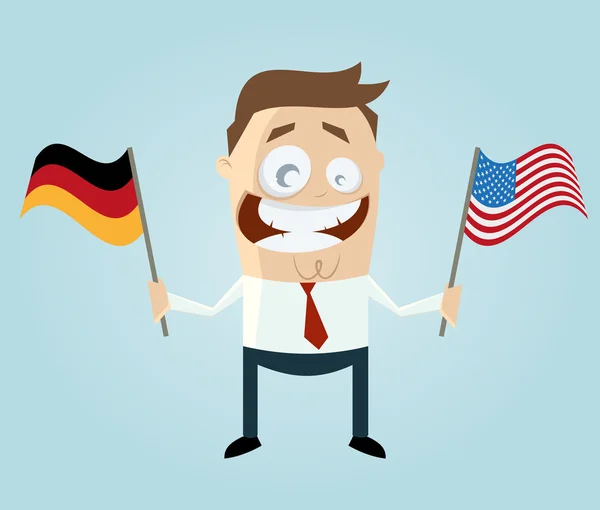 Businessman with german and us flag — Stock Vector