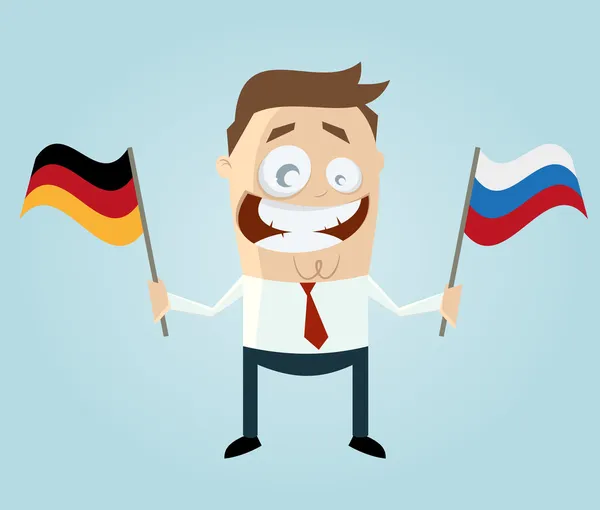 Zakenman met Duitse en Russische vlag — Stockvector
