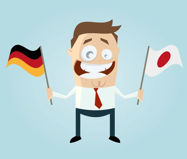 Geschäftsmann mit deutscher und japanischer Flagge — Stockvektor