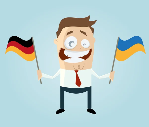 Empresário com bandeira alemã e ucraniana — Vetor de Stock