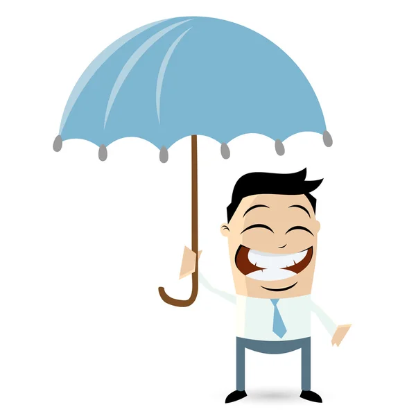 Cartoon businessman with umbrella for protection — Stock Vector