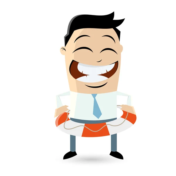 Funny businessman with lifebelt — Stock Vector