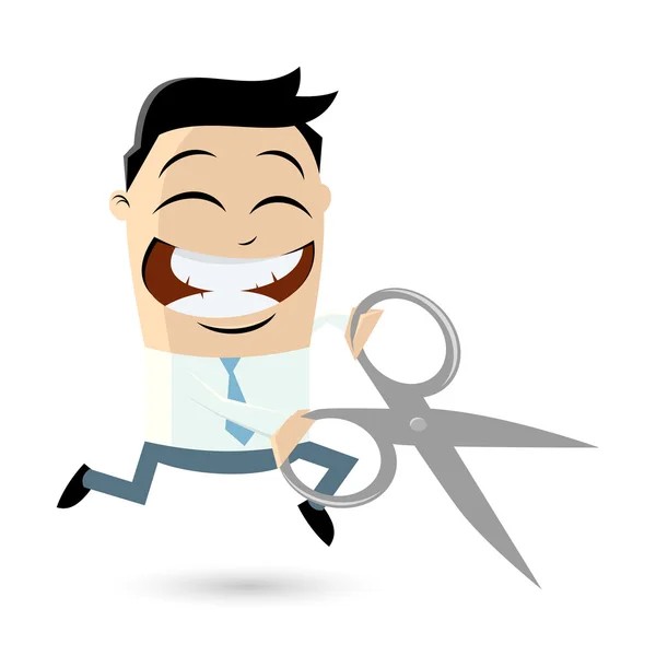 Funny businessman with scissors — Stock Vector