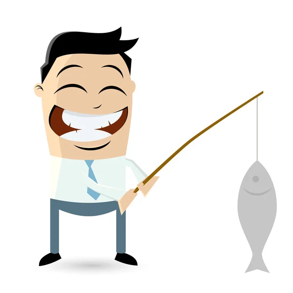 Roliga affärsman med stor fisk — Stock vektor