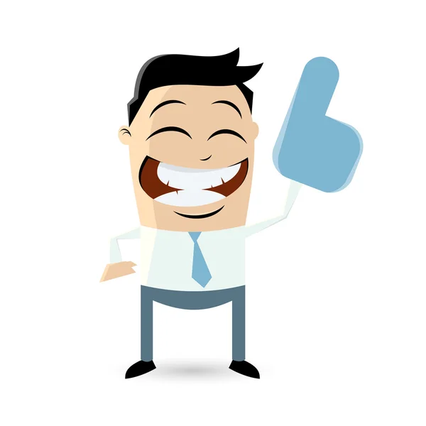 Funny businessman with big blue hand — Stock Vector