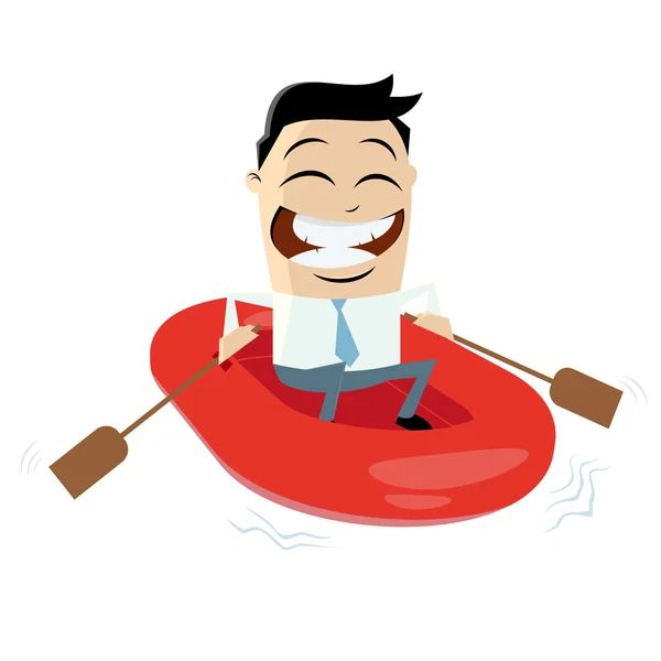 Забавный бизнесмен с резиновой лодкой — стоковый вектор
