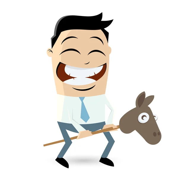 Homme d'affaires drôle avec cheval jouet — Image vectorielle