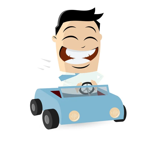 Divertido hombre de negocios con coche — Vector de stock