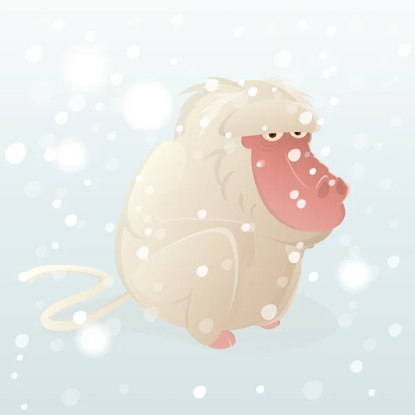 White monkey sitting in snow — Stock Vector