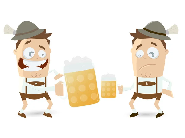 Chicos bávaros comparando su cerveza — Vector de stock