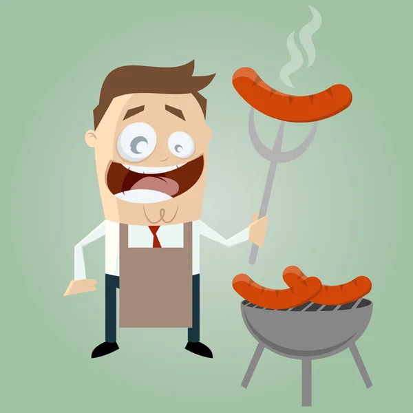 Funny cartoon man with sausage — Stock Vector